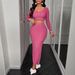 New 2025 Women's Long Sleeve Bodycon Midi Skirt Set_ecoleips.com