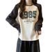 Real Shot Of American-style Color-blocking Round-neck Short Sweatshirt For Women, Spring And Autumn New Popular Fashion_ecoleips.com