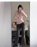 Pink Slim-fit Jacket Women's Autumn And Winter 2026 New Hooded Front Shoulder Sweater Velvet Korean Wear Waist Top_ecoleips.com