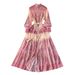 New Spring Design Niche Stand Up Collar Lantern Sleeve Printed Dress Loose Slimming Elegant Long Skirt_ecoleips.com