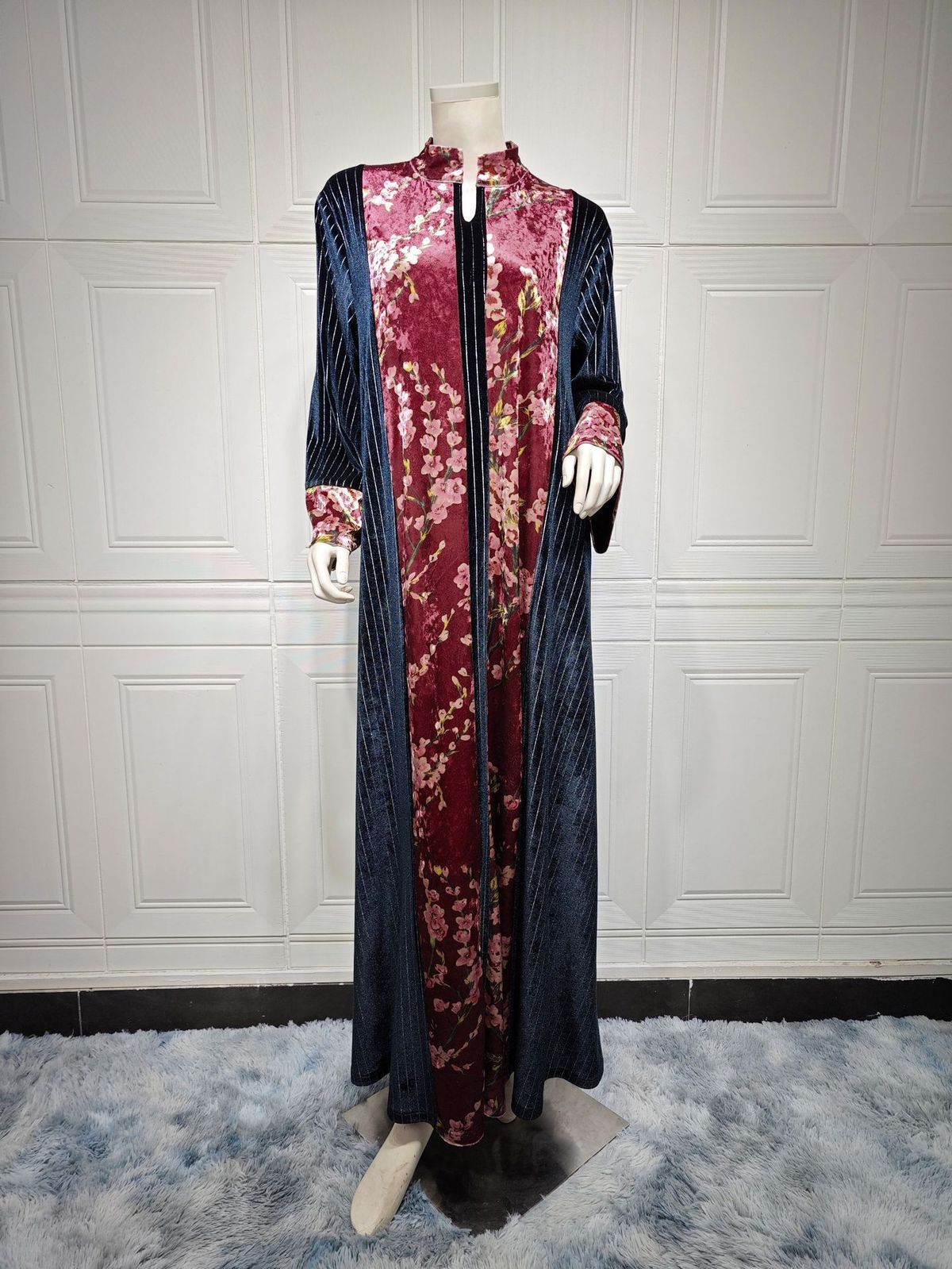 Luxury Velvet Jalabiya Dress – Gold Embroidered Abaya With Leather Accents | Elegant Muslim Evening Gown (Deep Red) – S/M_ecoleips.com
