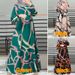 In Stock Cross-Border New Printed Middle Eastern Muslim Malay Full Sleeve Round Neck Robe Long Dress Factory Wholesale_ecoleips.com