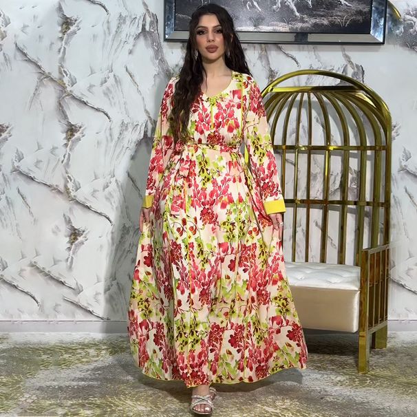 Modest Abaya Dress Elegant Floral Print Maxi Dress – Modest Muslim Abaya With Stylish Long Sleeves & Flowy Design, Perfect For Daily Wear_ecoleips.com