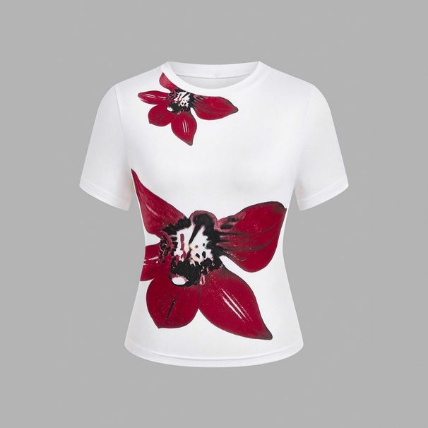 This Short-Sleeved T-Shirt Features A Floral Print With An American Retro Island-Inspired Design, Perfect For Women In S_ecoleips.com