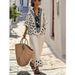 Summer Women's 3D Printed Striped Color Block Top Mid Sleeve Round Neck Casual Mid Waist Straight Suit American Style_ecoleips.com