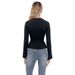 Voya Women's French Style Niche Design Top, Women's Black V-neck Long Sleeved Waist Cinched Knit Shirt With Chest Tie_ecoleips.com