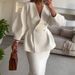 Elegant Blazer Coat Skirt Set Women Slim V-neck Long Lantern Sleeve Jacket Top Midi Skirts Suits 2 Pieces Office Chic Outfits_ecoleips.com