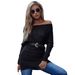 Voya Women's Autumn And Winter Pullover Sweater Temperament Commuting Mid To Long Length Long Sleeved Solid Color Knitted Top Women's One Cut Collar_ecoleips.com