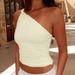 Women's Solid Color Asymmetrical Neck One Shoulder Vest T-Shirt Summer Top European American Cross Border Foreign Trade New_ecoleips.com
