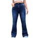 Women's Clothing Summer High Waist Washed Old Button Slim Fit Fashion Flared Temperament Elastic Plus Size Jeans_ecoleips.com
