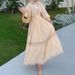 Modest Abaya Dress Elegant Cross-V Neckline Dress With Waist Tie & Lace Trim – Modest Long Sleeve Maxi Dress For Women (Beige, S-XXL)_ecoleips.com