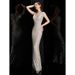 Women's Clothing Slim Fishtail Evening Dress New Autumn Bright Champagne Color Celebrity Host Elegant Slim Temperament Dress_ecoleips.com