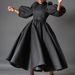 Women's Clothing Loose Plus Size Fashion Solid Color Big Skirt Puff Sleeves Mid Length Skirt Dress_ecoleips.com