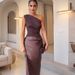 Women's Clothing Elegant Fashion Sleeveless Long Dress Solid Color Asymmetrical Neckline Casual Formal Bias Cut Satin_ecoleips.com