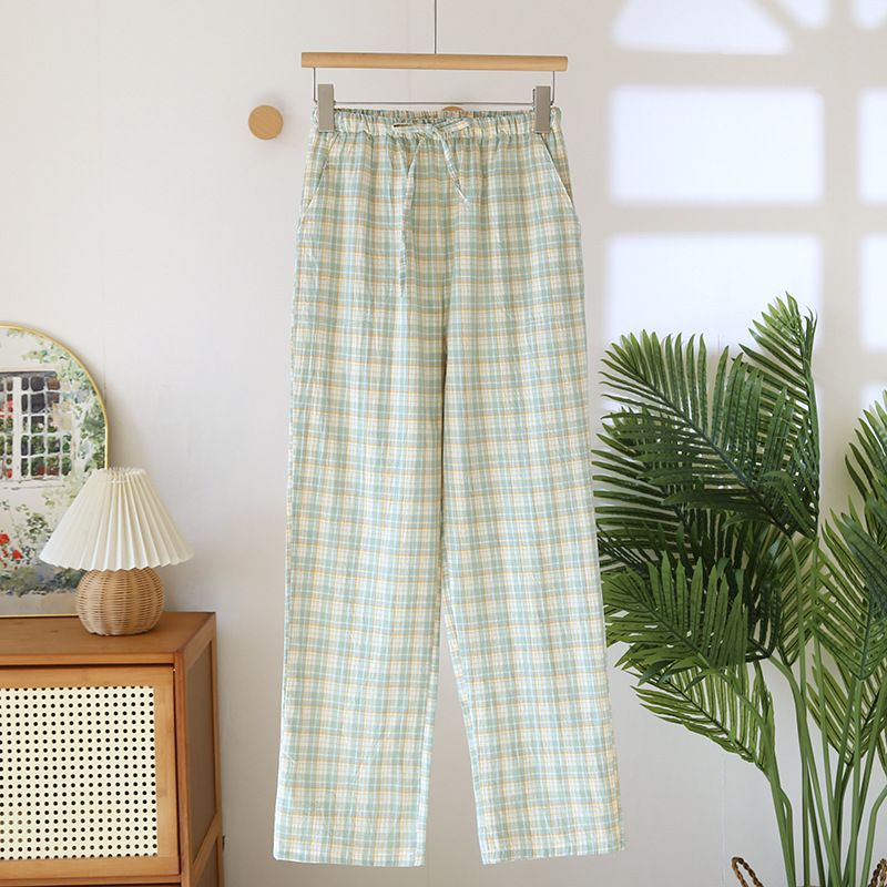 Pure Cotton Pajamas Pants For Sleep Nightwear Woman Room Wear Spring Summer New Loose Plaid Pants Pyjama Bottoms_ecoleips.com
