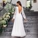 Women's Clothing Elegant V Neck Backless Long Sleeved Slit Slim Fit Ladies Solid Color Dress_ecoleips.com