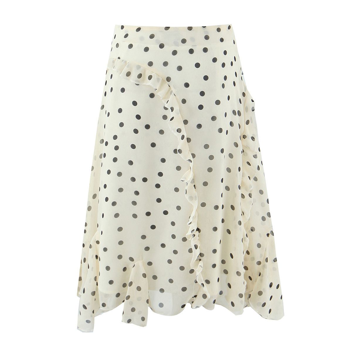 Women's Clothing Chic Irregular Skirt For Women With Ruffles Style Apricot Polka Dot Color Women's Clothing_ecoleips.com