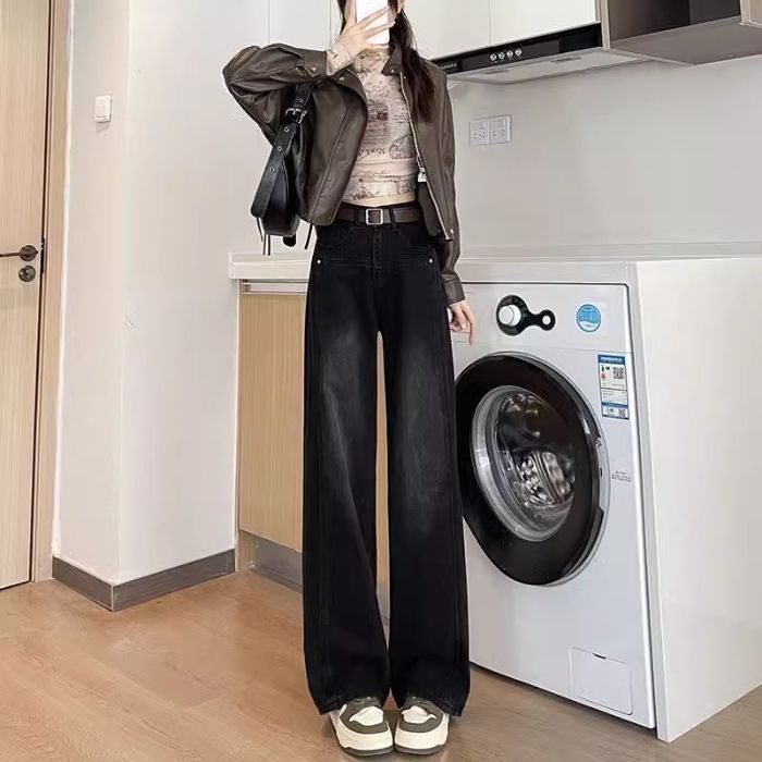 New Autumn And Winter Korean-style Jeans, Fleece-lined, Thickened, High-waisted, Slimming, Loose-fitting, With A_ecoleips.com