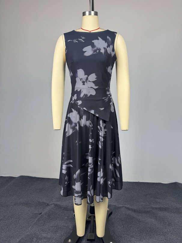 K Women's New Sweet And Fresh Printed One Necked Sleeveless Shirt, High Waisted Half Skirt Two-piece Set_ecoleips.com