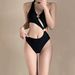 Women's High-Waist Cutout One-Piece Swimsuit Black Monokini Sexy Design for Hot Springs And Pool_ecoleips.com