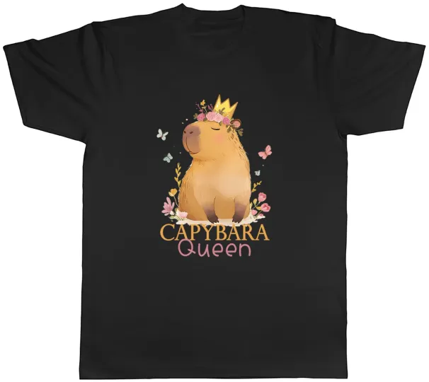 Women's T-Shirts Capybara Queen Crown Butterflies Mens T-Shirt Tee Gift Top_ecoleips.com