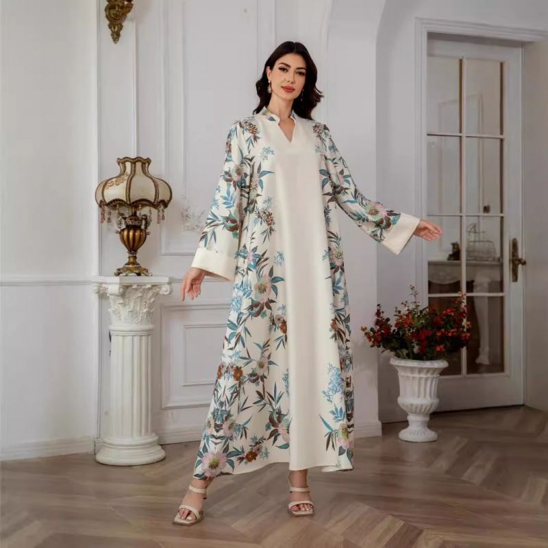 Verve Muslim Women's Abaya Dubai Fashion Printed Long Dress_ecoleips.com