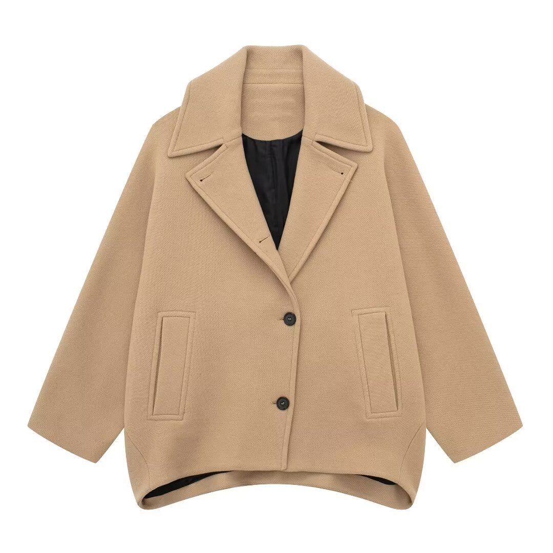 Winter Oversized Lapel Wool Coat Women's Streetwear Long Sleeve Trench Coat – Loose Fit Fashion Outerwear (Army Green, Black, Khaki, Gray, Burgundy)_ecoleips.com