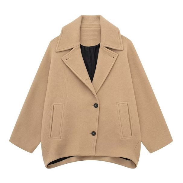 Winter Oversized Lapel Wool Coat Women's Streetwear Long Sleeve Trench Coat – Loose Fit Fashion Outerwear (Army Green, Black, Khaki, Gray, Burgundy)_ecoleips.com