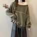 real-shot Printed Off-shoulder Sweatshirt For Women, Fleece-lined Thickened, Autumn Winter 2024, Loose And_ecoleips.com