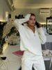 Autumn And Winter Women's Fashion Long-sleeved Lapel Knitted Sweater Trousers Set Casual Knitted Semi-zipper Jumper Set_ecoleips.com