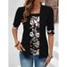 K New Fake Two-piece Five Quarter Sleeve Printed Women's Top T-shirt_ecoleips.com