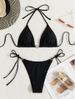 Women's Sexy Lace-Up Bikini With Heart Shaped Rhinestones Solid Color Two Piece Swimsuit European American Style Multi Color_ecoleips.com