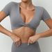 Yoga Tight V-neck Sports Short Sleeved T-shirt Top, High-strength Shock-absorbing Quick Drying Running Fitness Suit_ecoleips.com