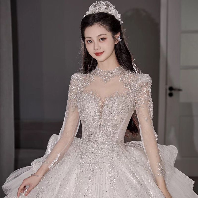 Luxury Lace Wedding Dress for Brides 2026 New Style Long Sleeved Gown Suitable for Petite plus Sizes And Maternity Wear Heavy Embroidery D109_ecoleips.com