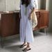 Women's Clothing New Cotton And Linen Stripes Fashionable Casual Polo Collar Five Point Sleeves Loose Long Cardigan Dress_ecoleips.com