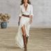 Women's Fall 2026 Solid Color Irregular Pleats With Belt Dress_ecoleips.com