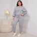 "Plus Size Off Shoulder Loose Pants Suit For Women - Casual Long Sleeve Two-Piece Set In Black, Greyish, Violet (XL-4XL)"_ecoleips.com