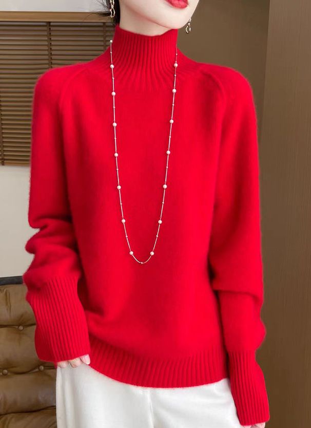 K Women's Half-turtleneck Sweater; New Style With Raglan Sleeves; Loose Innerwear Pullover; Long Sleeves. No Necklace And Bag._ecoleips.com