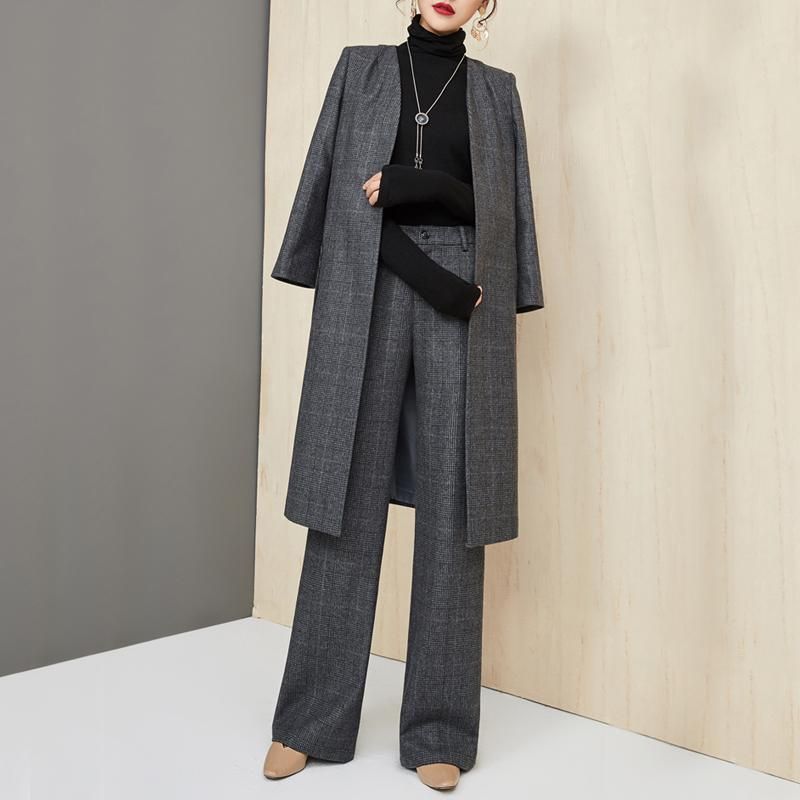 Women's Clothing New Women's Autumn and Winter Mid Length Two Piece Trousers Woolen Coat Wide Leg Pants Casual Fashion Suit Female Trend_ecoleips.com