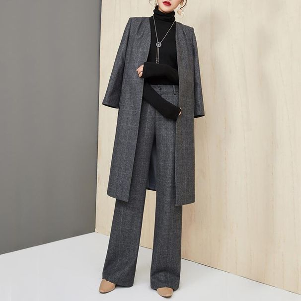 Women's Clothing New Women's Autumn and Winter Mid Length Two Piece Trousers Woolen Coat Wide Leg Pants Casual Fashion Suit Female Trend_ecoleips.com