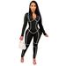 Women's Clothing Seamless Color-Block Long Sleeve Bodycon Jumpsuit - High Waisted Stretchy Polyester Pencil Pants With Zip Detail, Sexy & Stylish_ecoleips.com