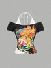 Halter Neck Slim Fit T-Shirt for Women Y2K Summer Short Sleeve Print European American Street Style Faux Two Piece_ecoleips.com