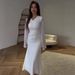Modest Abaya Dress Plus Size Women's Long Sleeved V Neck Bodycon Dress White Pencil Dress Fashion Autumn_ecoleips.com
