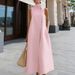 New Office Sleeveless Pocket Vest A-line Dress Ladies Casual Street Stand Collar Solid Long Dress Fashion Irregular Summer Dress_ecoleips.com
