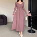 AD996 French V-neck Knitted Women, Autumn Winter 2026 New Style, Elegant, Slim-fit, Pure And Sexy Long Dress For Women_ecoleips.com