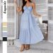 Voya Women's 2026 Spring/Summer European And American Style Vacation Solid Color High-Waisted Strap Dress Evening_ecoleips.com