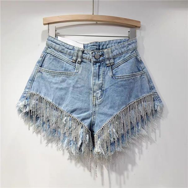 2023 Summer New Pink Denim Shorts For Women With Heavy Rhinestone Design, High Waist, Slimming, Trendy A-line Hot Pants_ecoleips.com