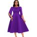 Women's Clothing Elegant Round-Neck Flutter Sleeve A-Line Party Dress | Stretch Fit Formal Midi Dress In Rich Colors_ecoleips.com