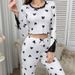 Cross-Border European And American Summer New Home Wear Rolled Edge Heart Sleeve Pajamas For Women, Wearable Outside_ecoleips.com