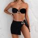 Women's Clothing 3 Piece Metallic Accessory Bikini Set Strapless Nylon Swimsuit For Summer Sexy Style Vacation Clothing Fits True To Size_ecoleips.com